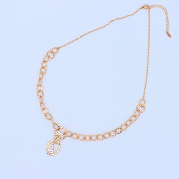 "Rose Gold Chunky Chain Necklace with Crystal Geometric Charms, XPNL1889 - Picture 8 of 12